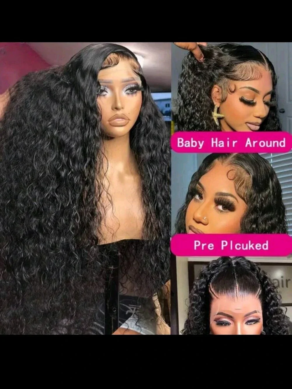 Black Curly Lace Front Wig – Natural Deep Wave Hair 22 INCHES